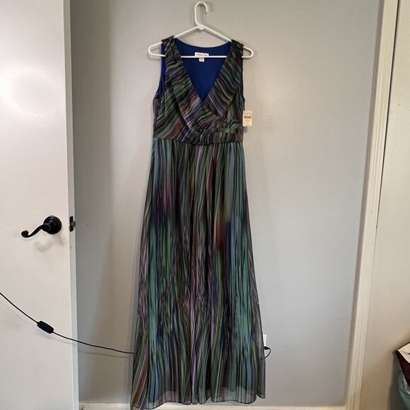 NEW Coldwater Creek Multicolored Surplice Chiffon Rainbow Maxi Dress Sz 12 Lined - Picture 10 of 11